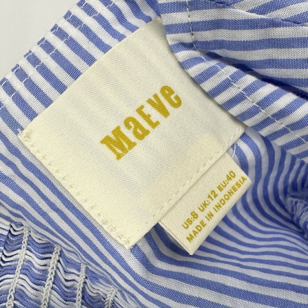 Maeve by Anthropologie Knot Front Peplum Tank Top Tie Strap Striped Blue Size 8 - Picture 6 of 10